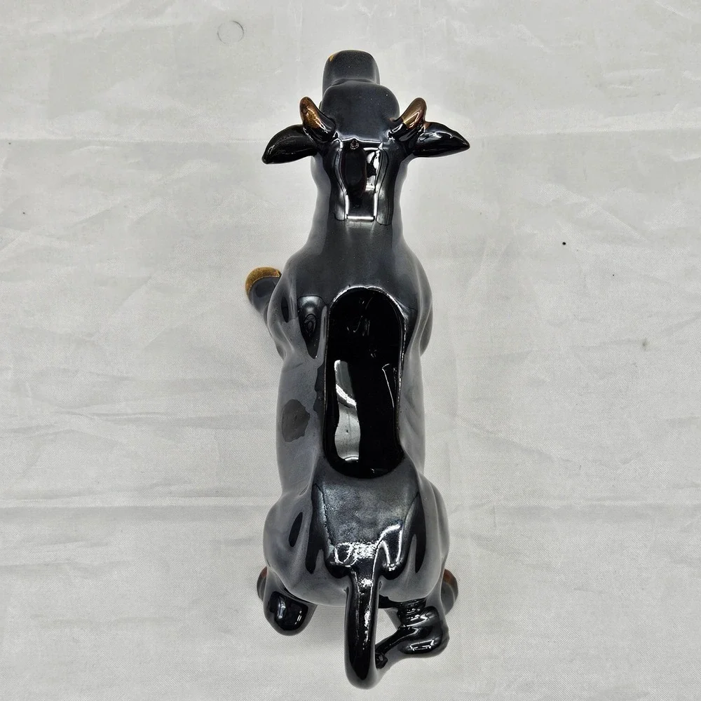 Vintage Black Gold Ceramic Cow Creamer Pitcher Made in Japan Farmhouse Decor